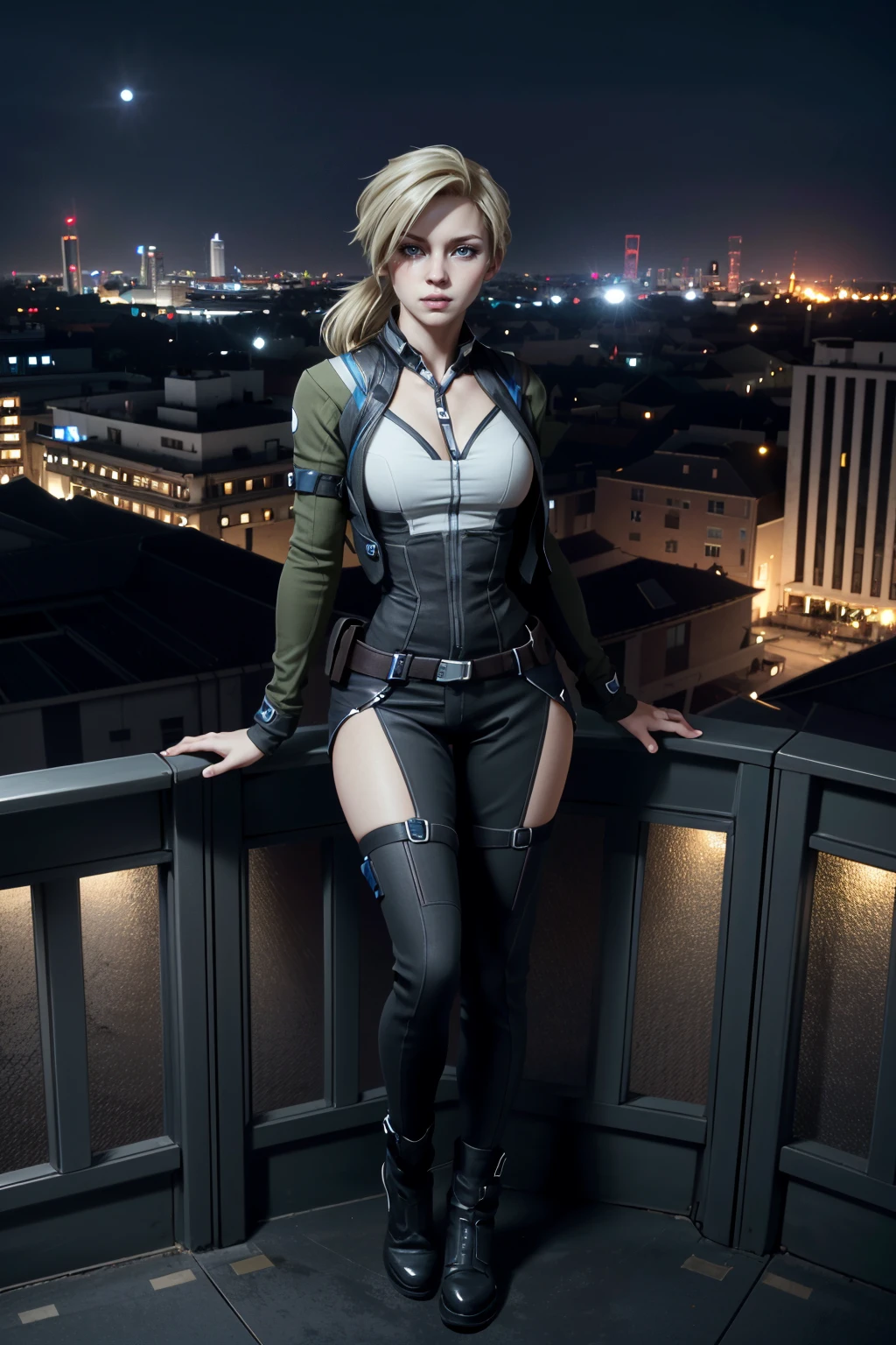 ((ultra detailed, masterpiece, absurdres))
 <lora:MKCassie:0.8>
MKCassie, 1girl, looking at viewer, long hair, blonde hair, full body, sitting, overlooking the city from a rooftop bar at night, chic outfit, standing