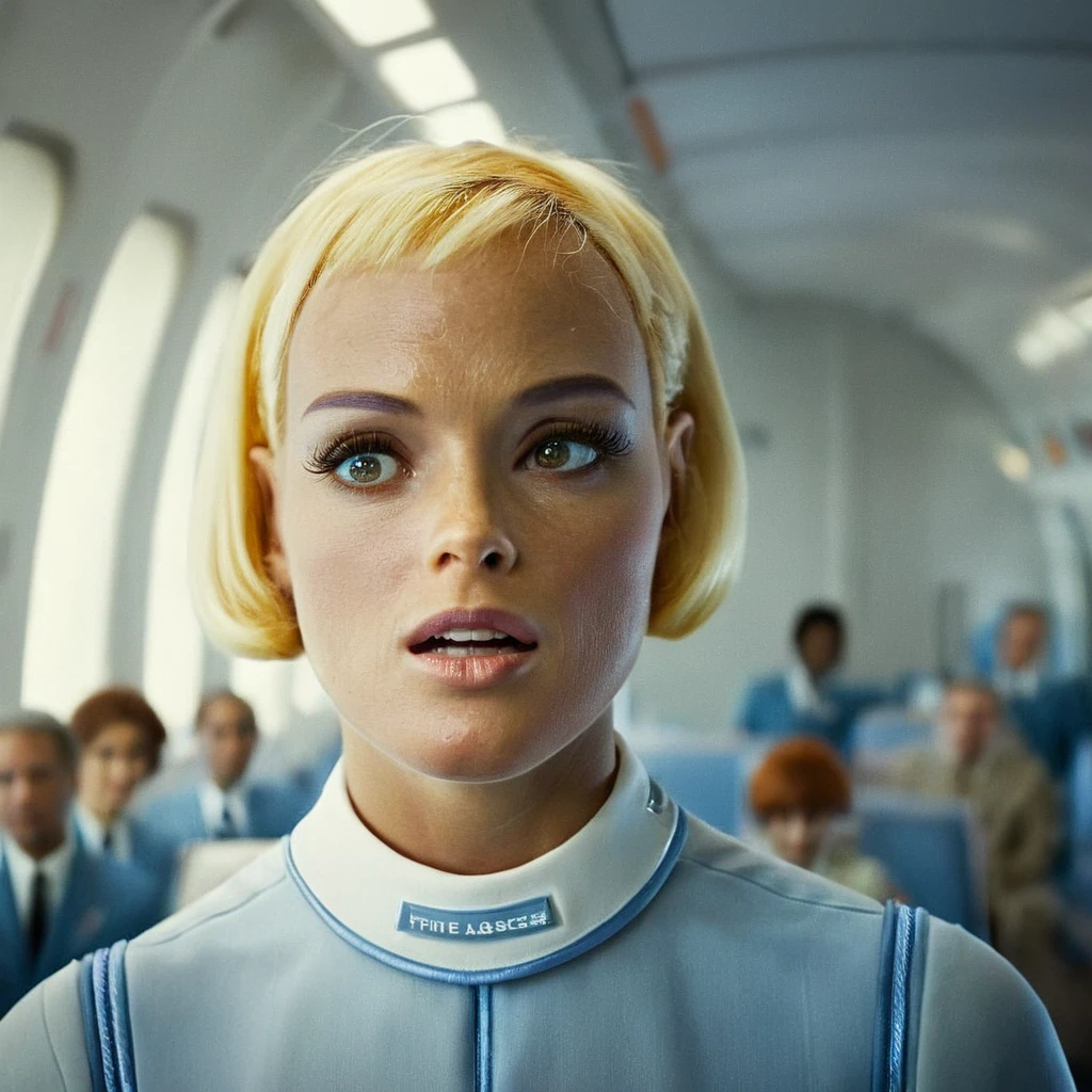 cinematic film still of <lora:detailed:1> perfect hands
  <lora:perfection style:1>
<lora:Le Cinquieme Element style:0.1>
 <lora:Air Hostess Flight attendant:0.9>
In futuristic 2263 Air Hostess Flight attendant a closeup of a 1960's classic woman with freckles and a short blond haircut looking at something with temptation,1girl,solo,brown eyes,closed mouth,mole,lips,looking to the side,looking away,portrait,close-up,realistic , 23rd century, realistic, cinematic, film, movie, sci fi, science fiction, action film, The Fifth Element style, Le Cinquieme Element style, perfect freckles, closeup, detailed beauty <lora:1960's style:1>, shallow depth of field, vignette, highly detailed, high budget, bokeh, cinemascope, moody, epic, gorgeous, film grain, grainy