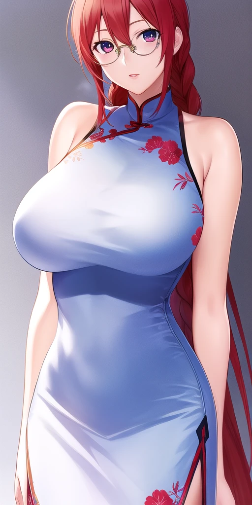 <lora:MatsuV2:0.7> matsusekirei, huge_breasts, standing, solo, china_dress, glasses, ,, masterpiece, best_quality, detailed_face, detailed_eyes, highres, beautiful, detailed, absurdres,