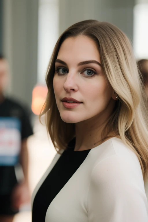 Gwendolyn Stacy enters the world of spiders, Aim for a《Step into Spider-Man》Film Style, Stood up, Looking at the camera, Pitch black background, Oredo Wallpapers, White suit, Smiling