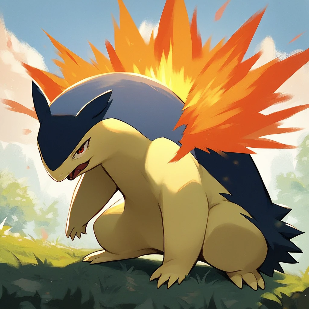 (source_anime, score_9, score_8_up, score_7_up:1), typhlosion, outdoors, looking at viewer