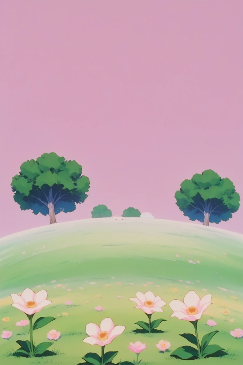 score_9, score_8_up, score_7_up, score_6_up,source_anime, BREAK kai planet,retro artstyle, no humans,scenery,outdoors, pink sky, grass,tree,flower, <lora:OtherworldPony:1>