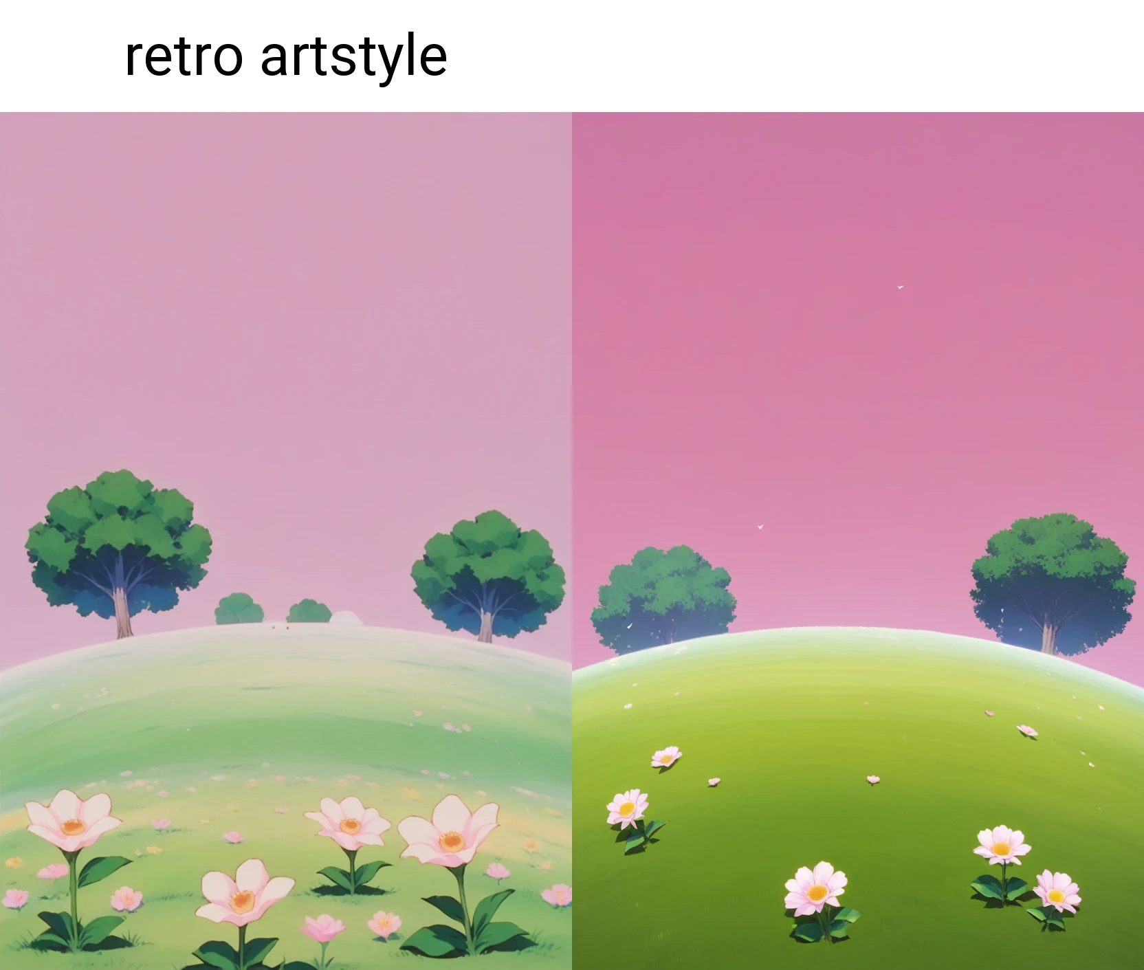 score_9, score_8_up, score_7_up, score_6_up,source_anime, BREAK kai planet,retro artstyle, no humans,scenery,outdoors, pink sky, grass,tree,flower, <lora:OtherworldPony:1>