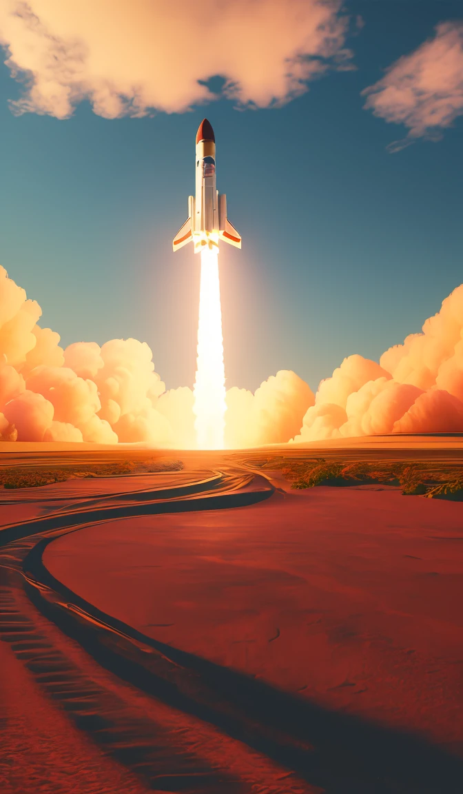 A rocketship about to land on an unfamiliar planet, super cool rocket, Acrylic Paint, Concept Art, Digital Art, 16-bit RGB, Global Illumination