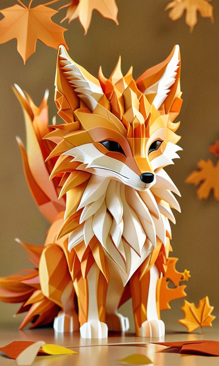 cube impression, fox, digital sculpture, 3D model, geometric, autumn leaves, orange, abstract, nature-inspired, intricate design, rendered image, no human,<lora:cube_XL:1>