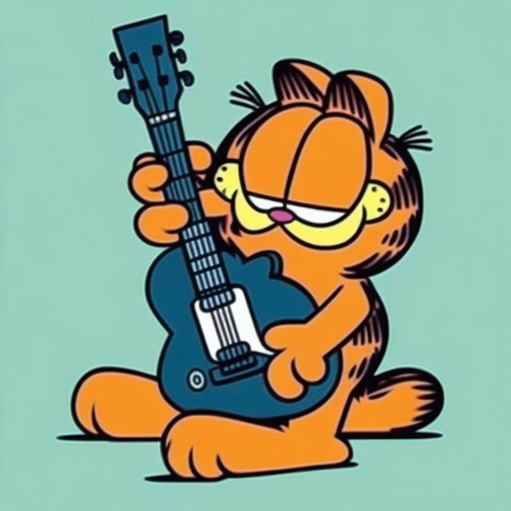 Garfield is playing a guitar