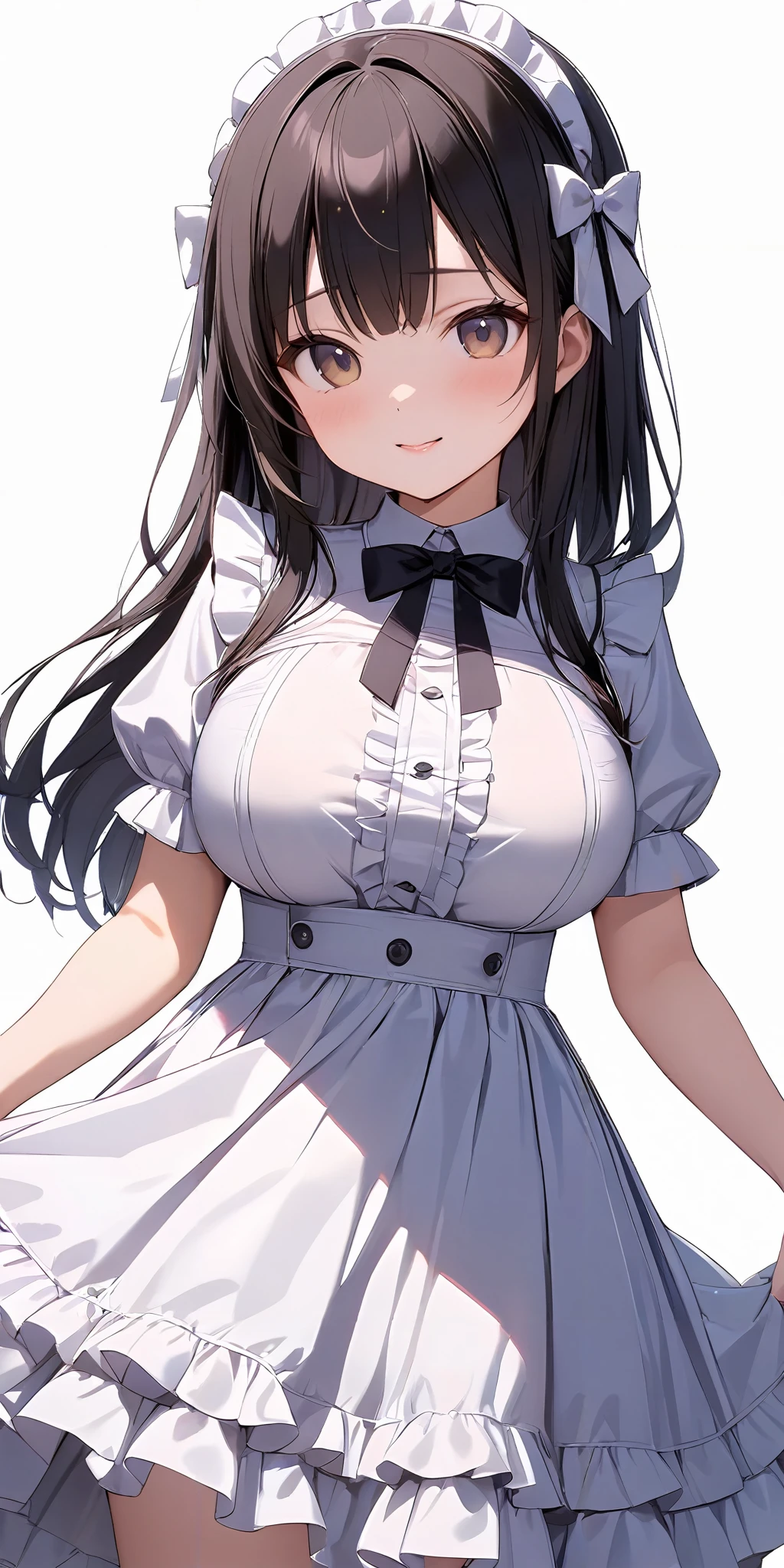 masterpiece,ultra-detailed,best quality,8K,illustration,cute face,clean skin ,shiny hair,girl,simple background, cowboy shot,dress
<lora:add-detail-xl:1> <lora:lkp_XL_V1.0:1> lkp, breasts <lora:gothic dress_XL_V1.0:1> jyojifuku, dress, frills, hair bow, ribbon