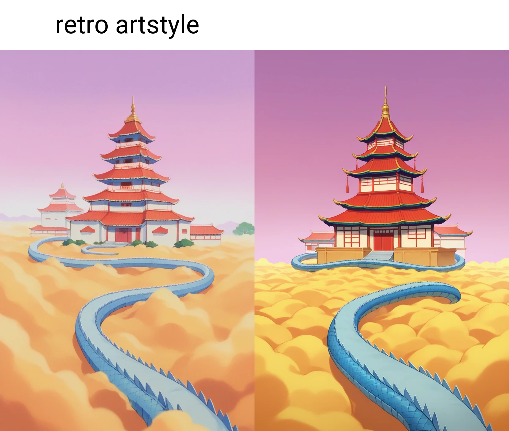 score_9, score_8_up, score_7_up, score_6_up,source_anime, BREAK snakeway,retro artstyle, no humans,scenery,outdoors, pink sky, scales, yellow cloud, east asian architecture, castle, <lora:OtherworldPony:1>