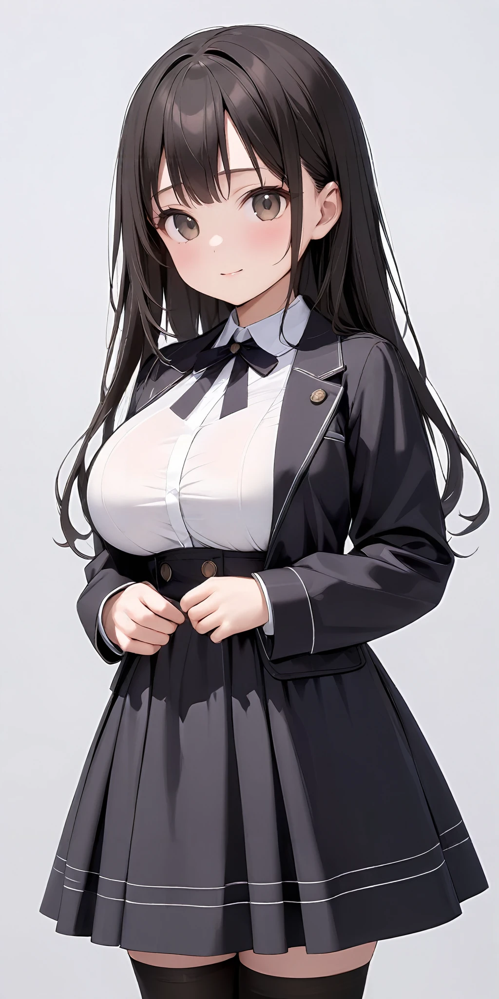 masterpiece,ultra-detailed,best quality,8K,illustration,cute face,clean skin ,shiny hair,ite girl,simple background, cowboy shot,
<lora:add-detail-xl:1> <lora:lkp_XL_V1.0:1> lkp, breasts <lora:jyoji formal_XL_V1.0:0.5> jyojifuku, dress, long sleeves, jacket, kneehighs