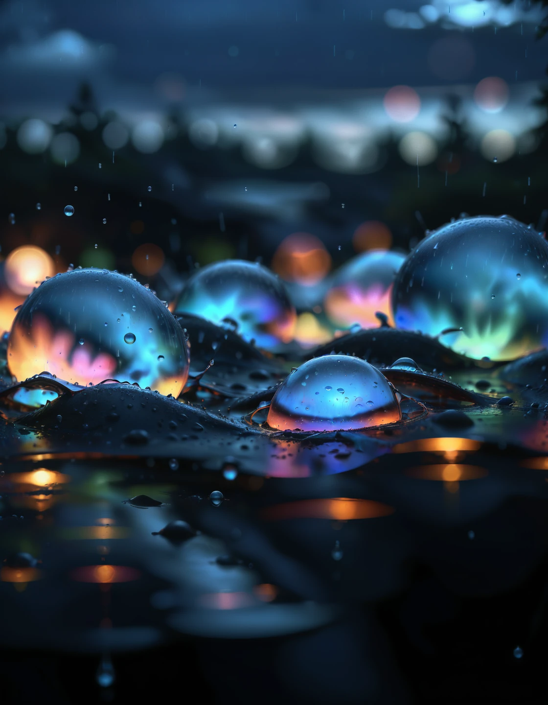 ral-rndrps, landscape of a Futuristic drops, at Blue hour, Fujicolor, ethereal magical atmosphere, unreal, alien, scifi <lora:ral-rndrps-sdxl:1>