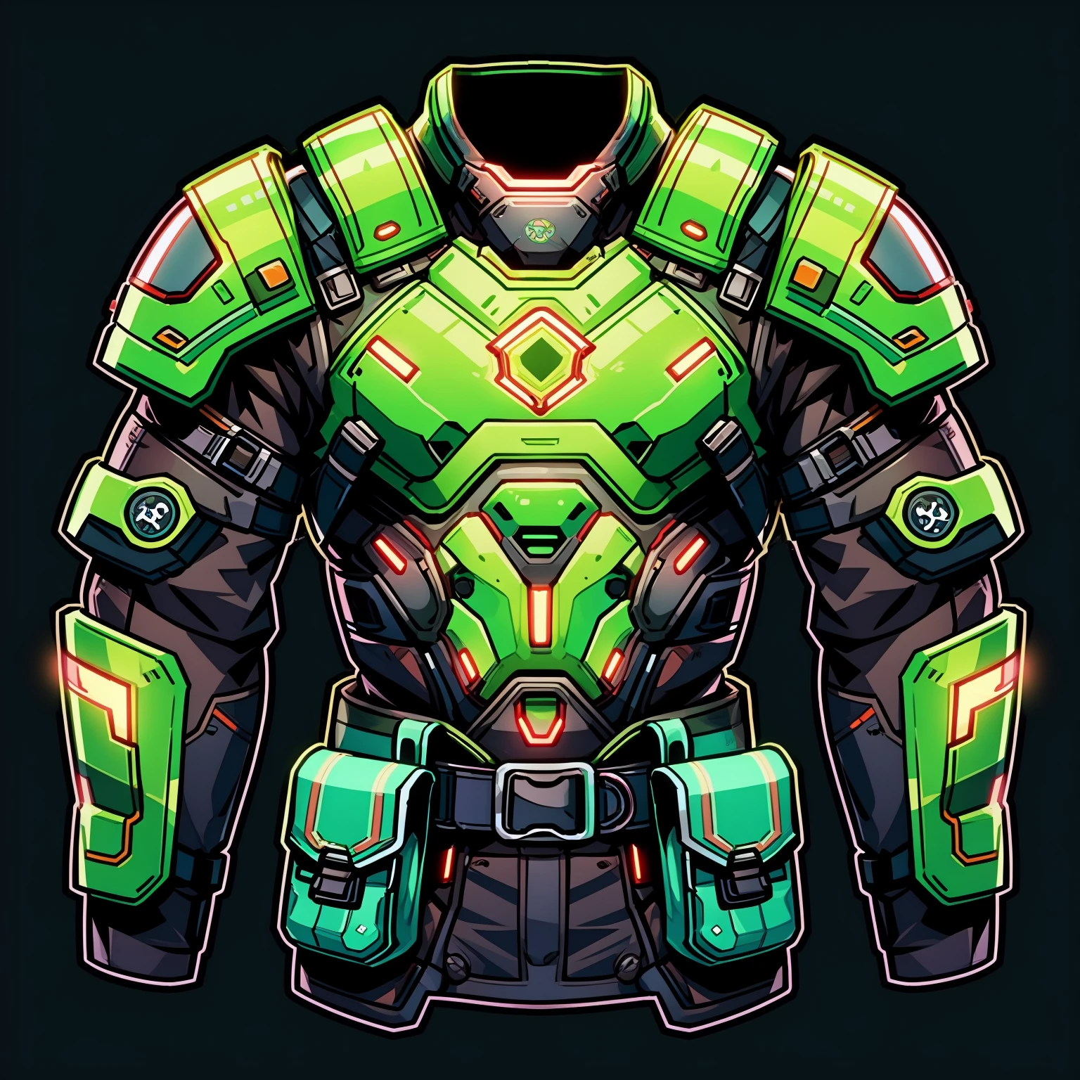 HEZI, game equipment items, ICONS, Cyberstyleï¼breastplate, black background, solo, glowing, armor, science fiction, power armor, 1boy, male focus, no humans, cropped legs, helmet, belt, animification, simple background, cropped torso, looking at viewer, straight-on, glowing eyes, upper body, bodysuit, pouch, gloves, shoulder armor, robot,<lora:èµå游æéå
·-000016:0.7>,