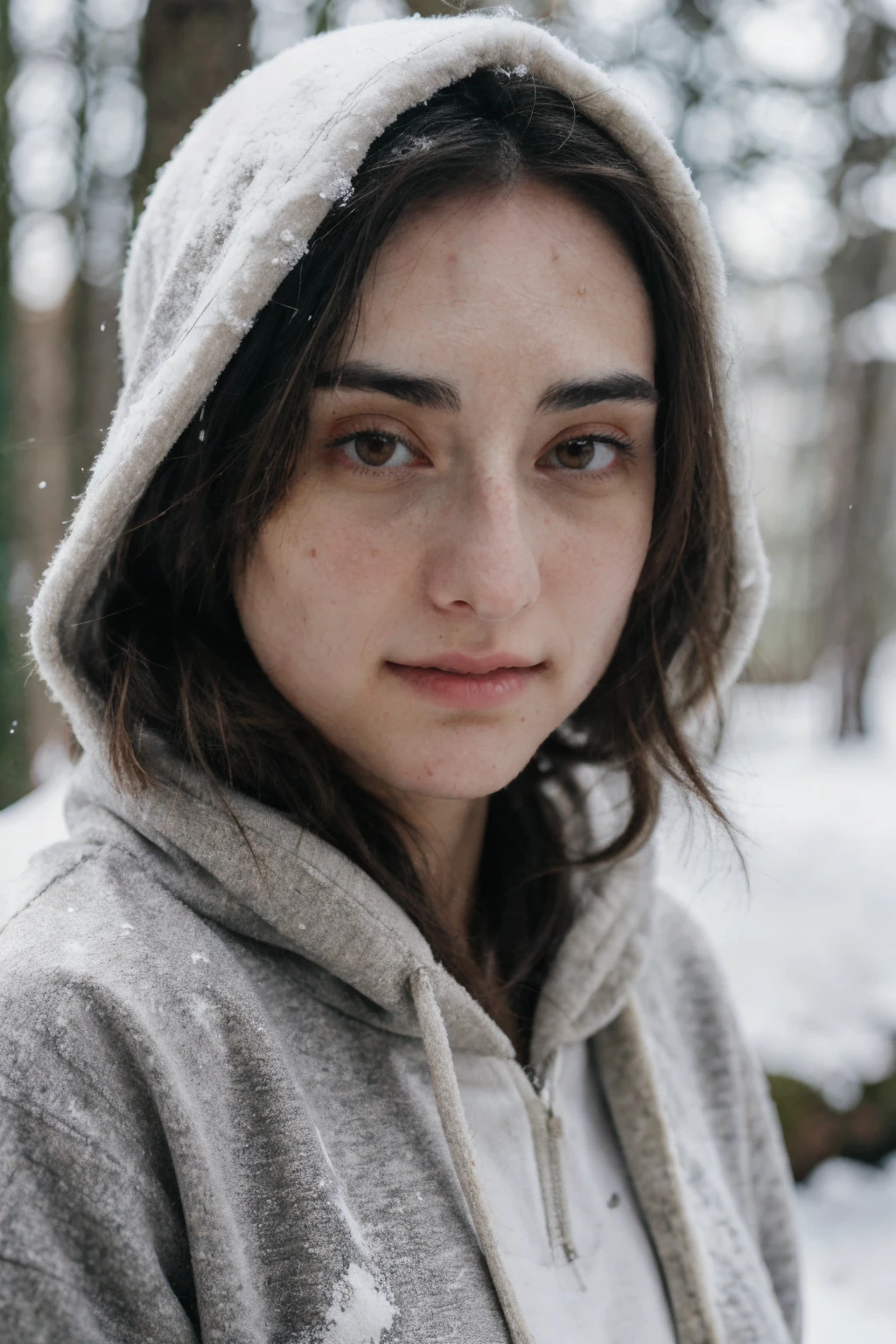 <lora:Abbshap15L:1> Abbshap15L, hoodie, snowy forest, portrait , <lora:Hyper-SD15-8steps-lora:.7> ,