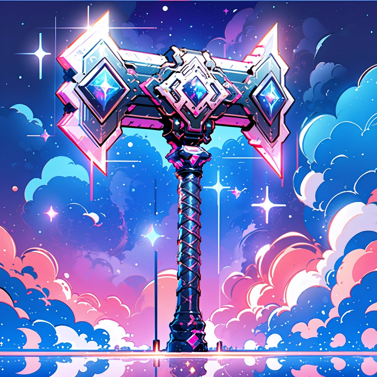 HEZI,game equipment items,ICONS,Cyberstyle,Weapons,no humans,cube,still life,reflection,glowing,artist name,fire,smoke,constellation,star \(sky\),cross,sparkle,gradient,sky,galaxy,cloud,gradient background,light particles,science fiction,machine,robot,signature,pink background,space,standing,solo,crystal,fantasy,screen,chain,floating,glint,non-humanoid robot,<lora:èµå游æéå
·-000016:0.7>,