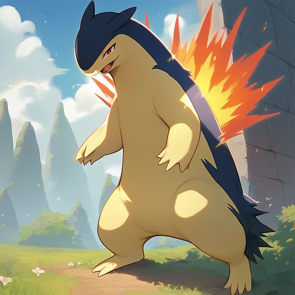 (source_anime, score_9, score_8_up, score_7_up:1), typhlosion, outdoors, looking at viewer