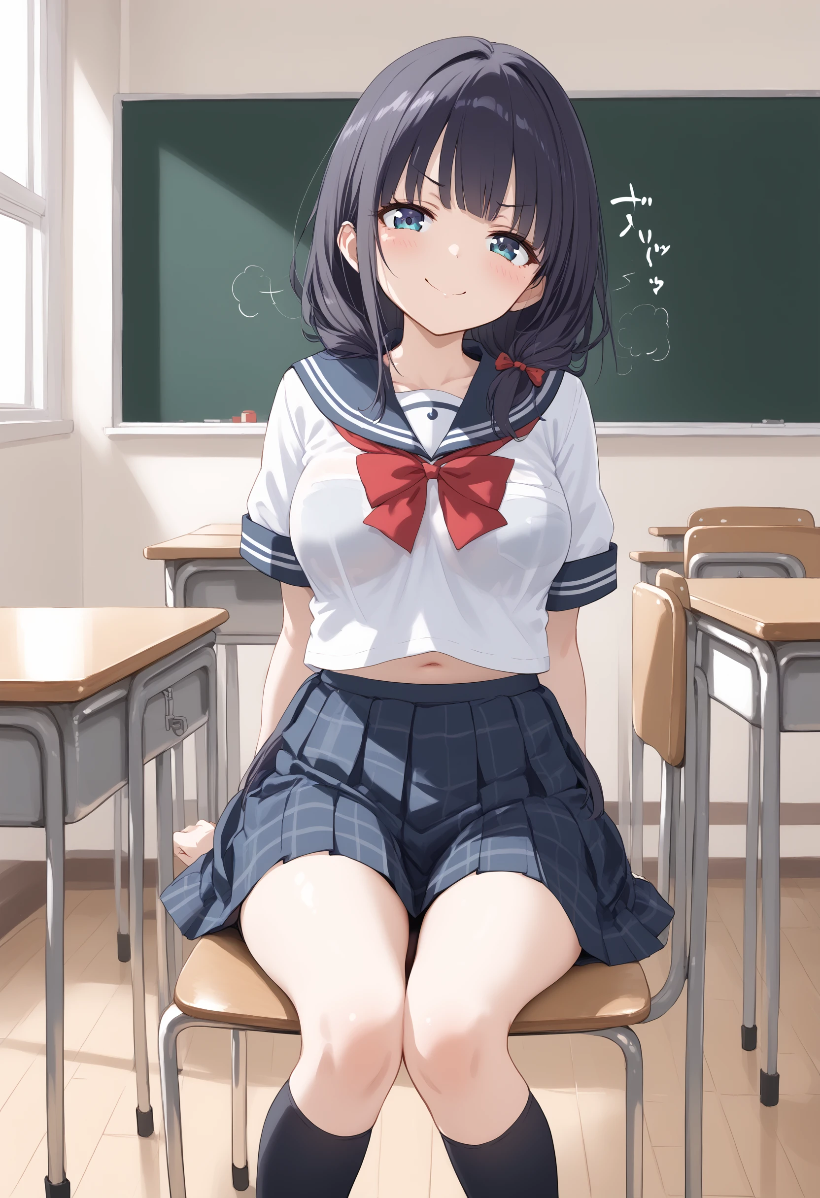 Shyness、embarrassed from、panties small、animesque、frombelow、low angles、opens legs、a sailor suit、panties on、from the rear、perfect buttocks、Classroom、schools、