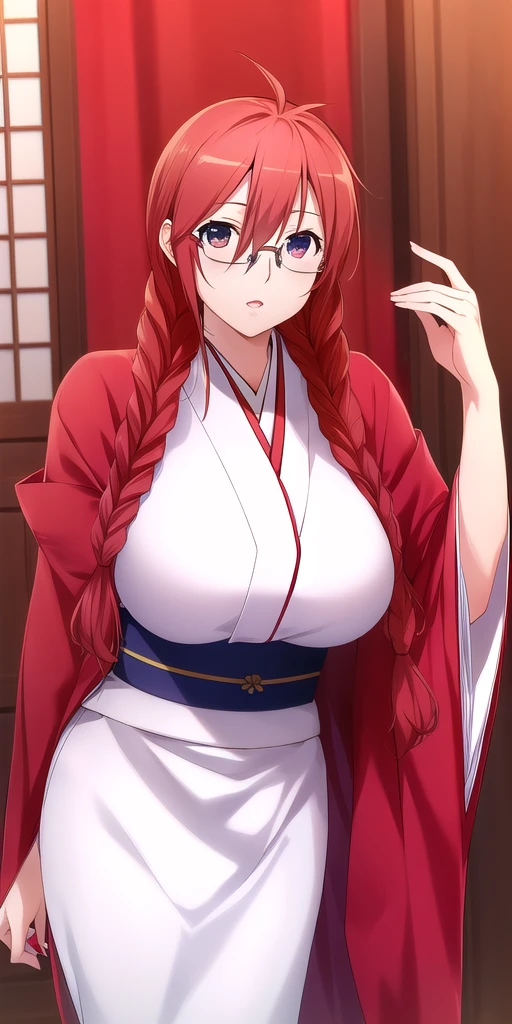 <lora:MatsuV2:0.7> matsusekirei, huge_breasts, standing, solo, kimono, glasses, twin_braids,, masterpiece, best_quality, detailed_face, detailed_eyes, highres, beautiful, detailed, absurdres,