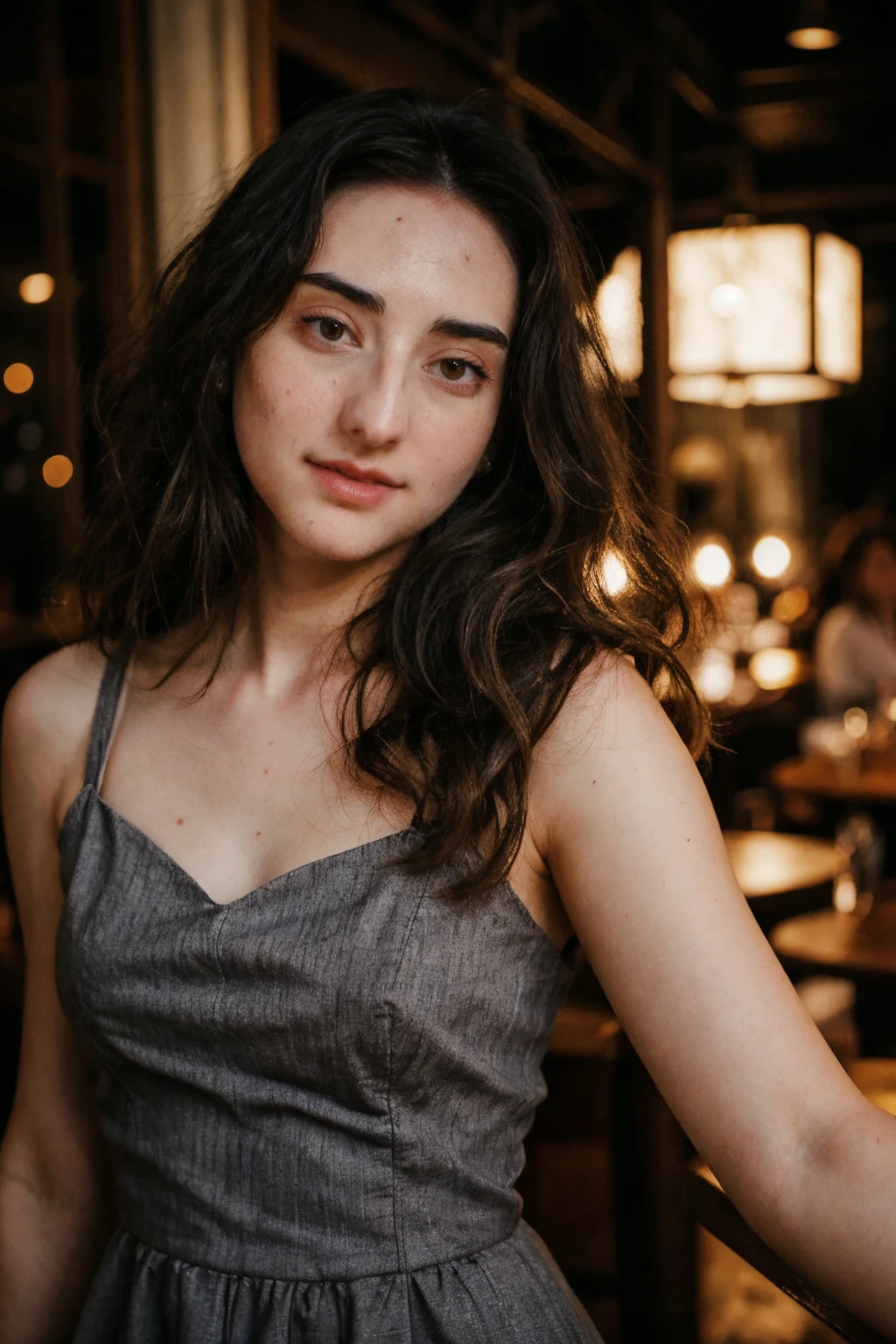 <lora:Abbshap15L:1> Abbshap15L, dress , portrait , restaurant at night, <lora:Hyper-SD15-8steps-lora:.7> ,