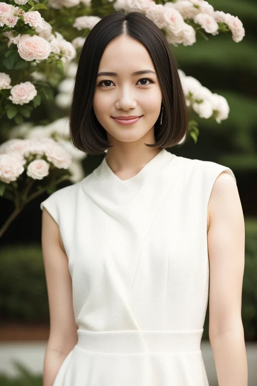 1girl,(RAW photo, best quality), (realistic, photo-realistic:1.4), masterpiece, an extremely delicate and beautiful, extremely detailed, 2k wallpaper, Amazing, finely detail, extremely detailed CG unity 8k wallpaper, ultra-detailed, highres, soft light, beautiful detailed girl, extremely detailed eyes and face, beautiful detailed nose, beautiful detailed eyes,cinematic lighting,perfect anatomy,slender body
wearing a white peplum dress,white skirt,(bokeh:1.2)
at a flower park,sakura flowers,flower garden,
 <lora:omotoayano_lora:0.8>,smile