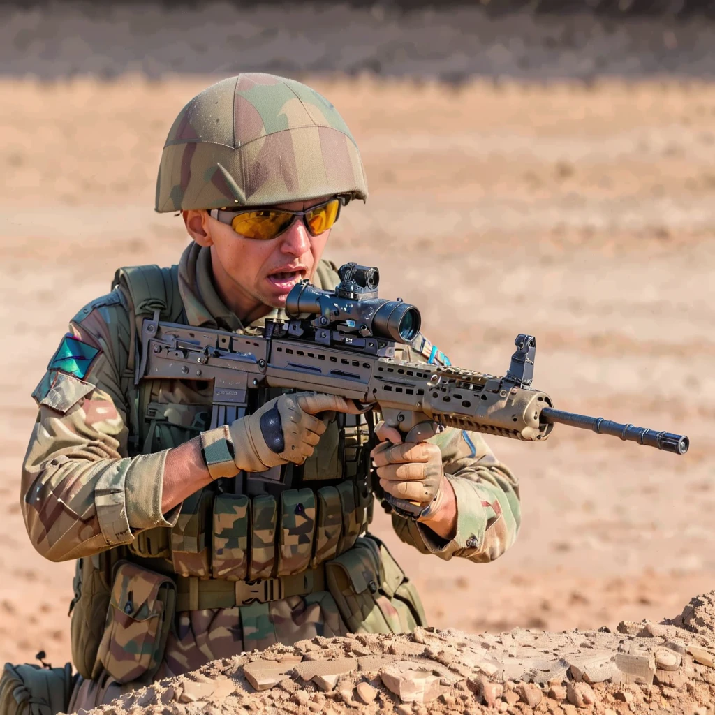 a soldier is disgusted with his rifle, l85, scope,
