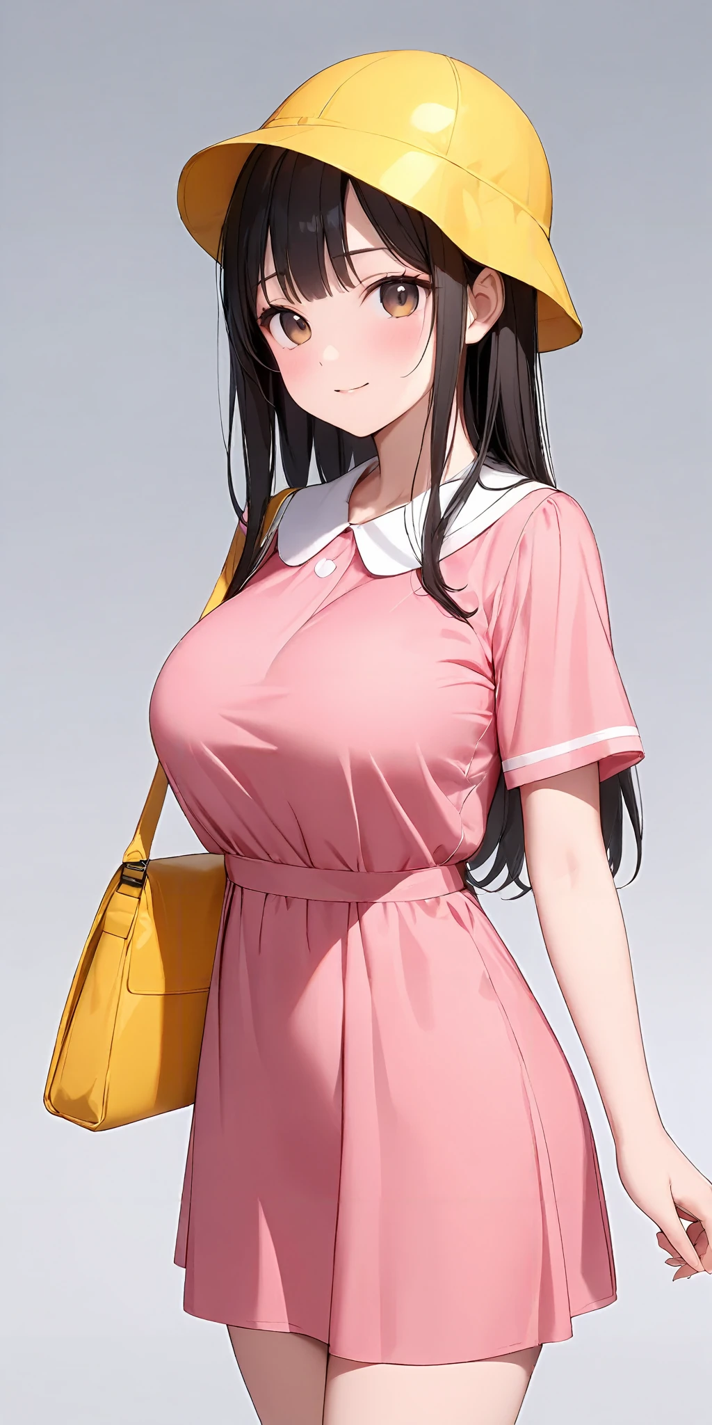 masterpiece,ultra-detailed,best quality,8K,illustration,cute face,clean skin ,shiny hair,girl,simple background, cowboy shot,dress
<lora:add-detail-xl:1> <lora:lkp_XL_V1.0:1> lkp, breasts <lora:youchien_XL_V1.0:1> jyojifuku, pink dress, yellow school hat, shoulder bag
