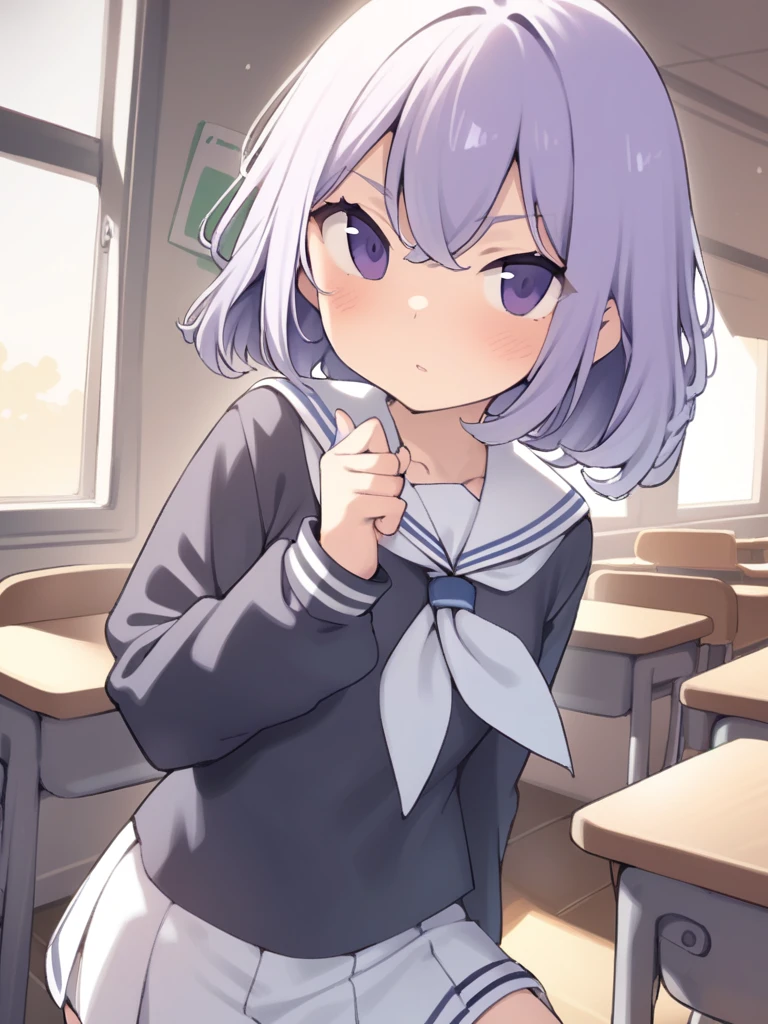 1girl, white short hair, purple inner hair, purple eyes, serafuku, classroom, <lora:hobbyanon_aaaa_quad-a_v1_AnythingXL:1>,
cowboy shot, looking at viewer, solo,
masterpiece, best quality