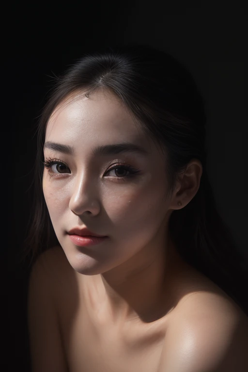 DEN_xin_Yan,
((headshot:1.2) portrait on a (plain background:1.2), (headshot:1.2), (face focus:1.1), lighting from the left, (shadows:1.2), (left side lighting:1.2), (side light:1.3), (half lit face:1.1), (strong shadows:1.2):1.2),
bokeh, f1.4, 40mm, photorealistic, raw, 8k, textured skin, skin pores, intricate details  <lora:epi_noiseoffset2:1>, epiCRealism