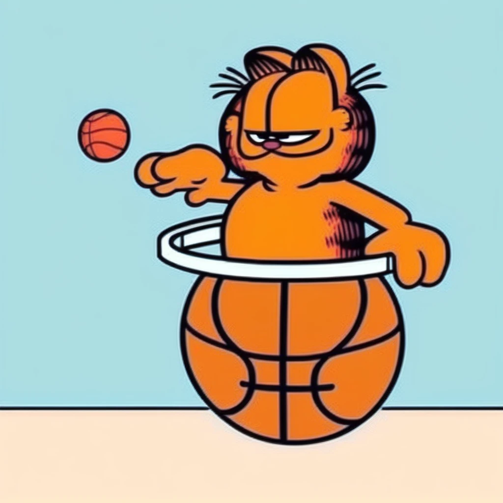 Garfield is dunking a basketball