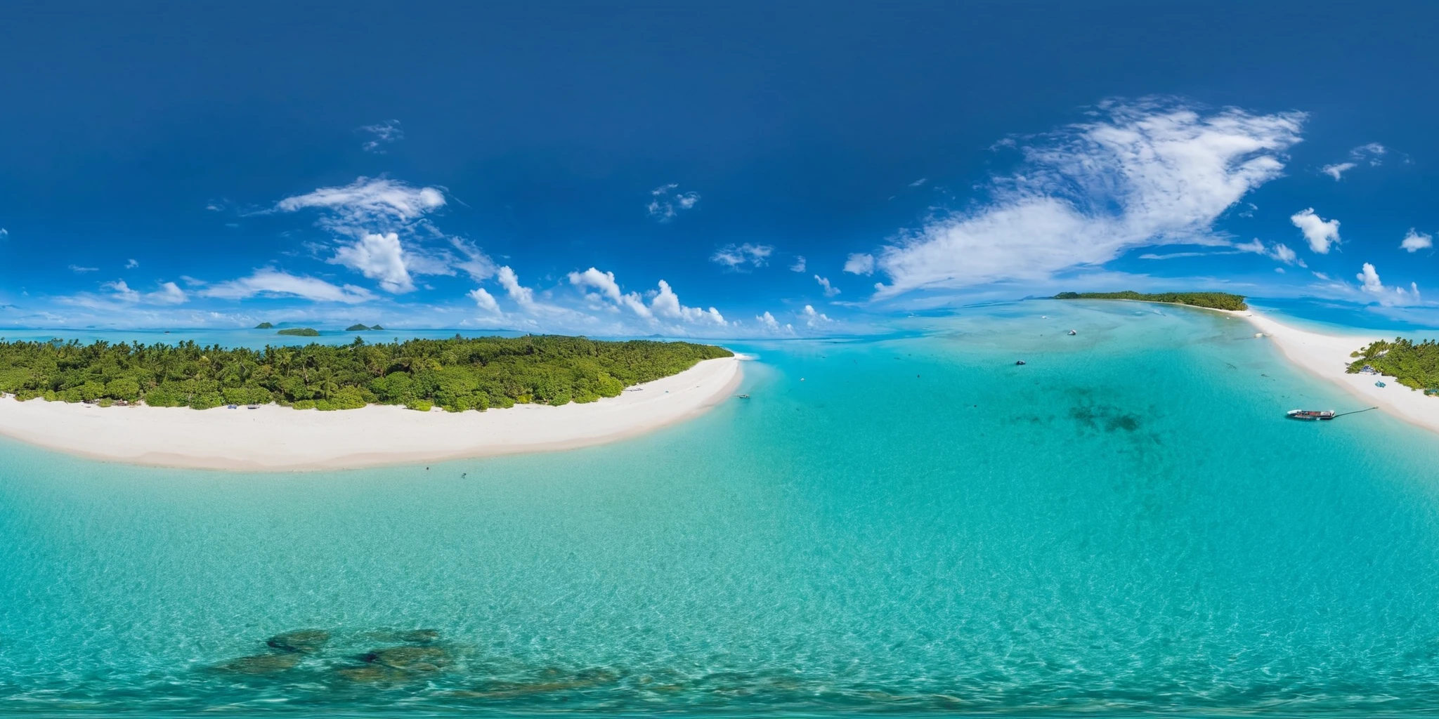 <lora:HMSGèªæå
¨æ¯XL:1>,360panorama,Centered Horizon,No seams,Panoramic aerial photography,<lora:å
å½±XL:1>,From high above, the aerial view captures the majestic isolation of an island in the midst of the azure ocean. Surrounded by swirling shades of blue and turquoise waters, the island is a verdant emerald, its lush foliage and white sandy beaches stand out as a vibrant contrast against the vastness of the sea. The island offers a sanctuary away from the world, a single speck of life and beauty in the immense blue canvas of the ocean. Waves gently lap at its shores, and the peaceful serenity of this secluded paradise is palpable even from the skies