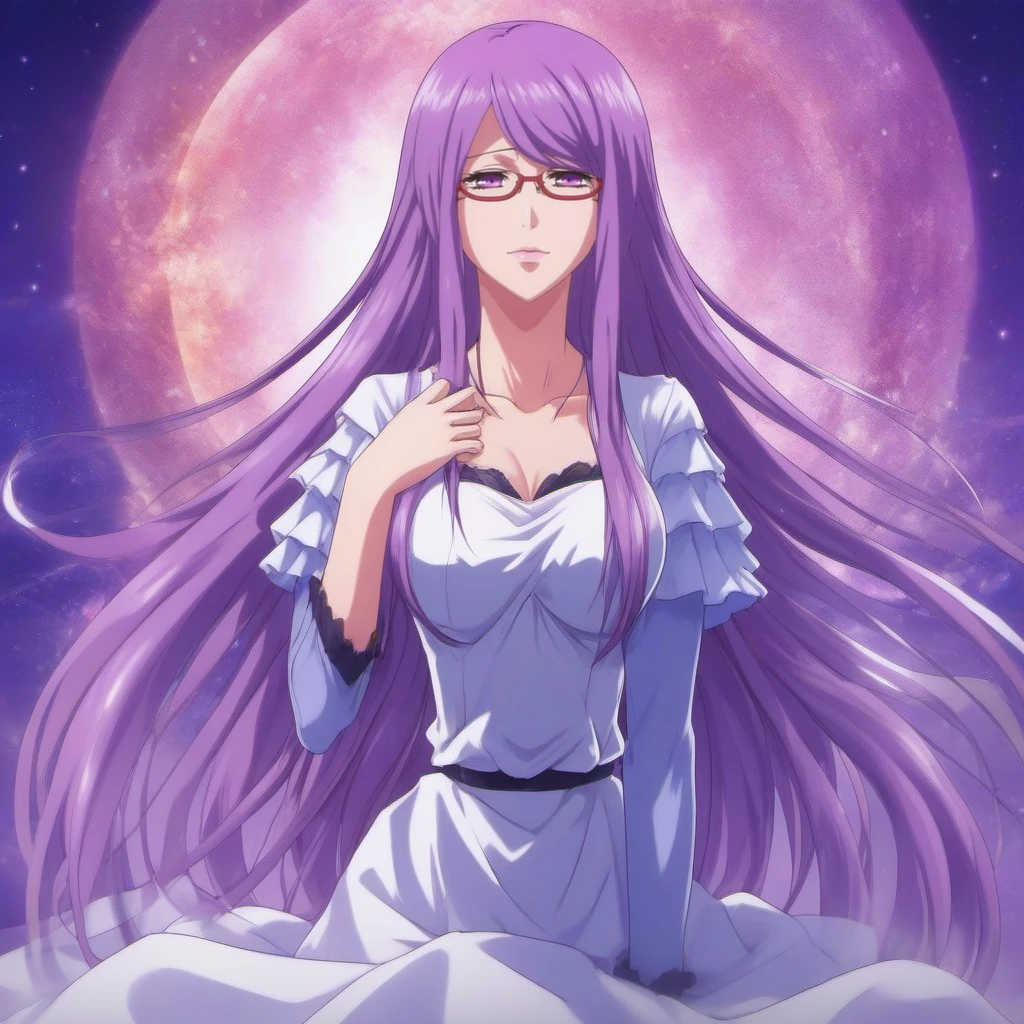 anime artwork woman with long purple hair , glasses  , large breast, whire dress <lora:RizeKamishiro1024:0.8> . anime style, key visual, vibrant, studio anime,  highly detailed