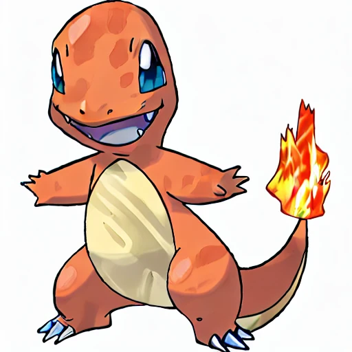 A cartoon drawing of a Pokemon character with a flame on its tail.