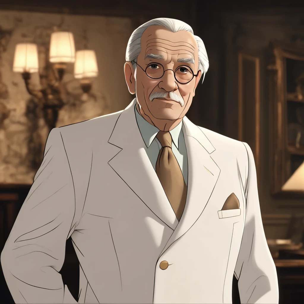 <lora:Disney_2D_Style:1> old business man wearing white suit Disney2DStyle