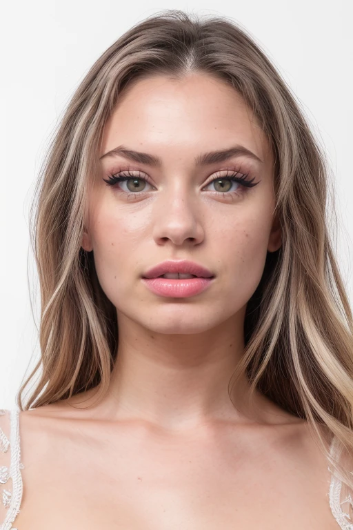Beautiful woman,27 year old woman, Caucasian female, hair blonde, wavy hair, blonde eyebrows, hazel eyes, pretty detailed eyes, thick eyelashes, beautiful face, symmetrical face, fleshy lips, ssmile, high cheekbones, Kale,breasts small, small nipples, skin natural,complementary composition