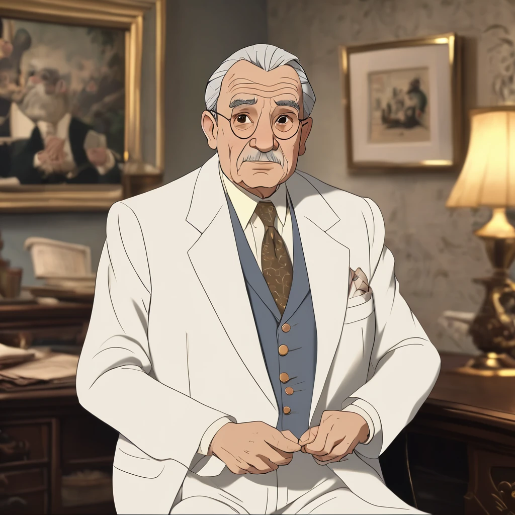 <lora:Disney_2D_Style:1>  old business man wearing white suit Disney2DStyle