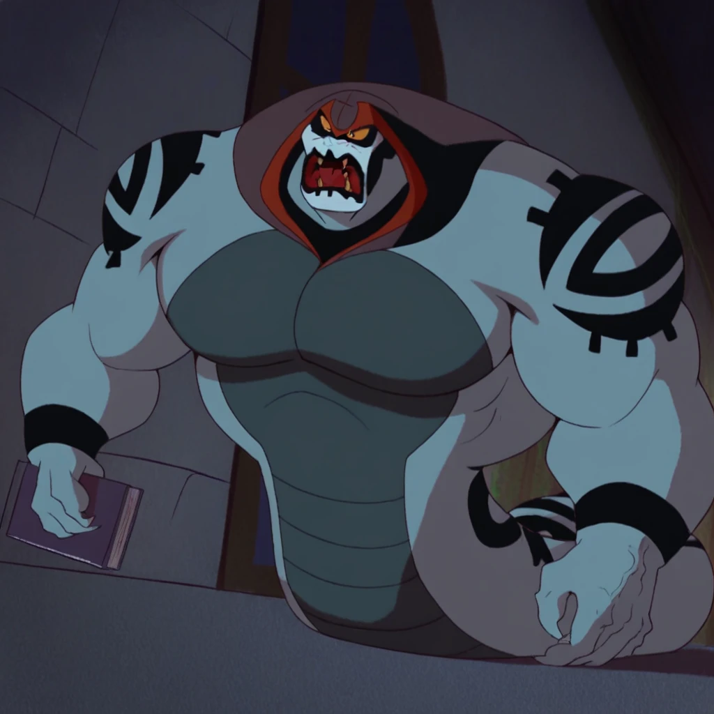 score_9, score_8_up, score_7_up, score_6_up BREAK Hex Snake, snake, serpentine, naga, 1boy, muscular male, large pectorals, very large muscles, veiny muscles, tattoos, facial markings, yellow sclera, red pupils, angry, open mouth, fangs, looming over viewer