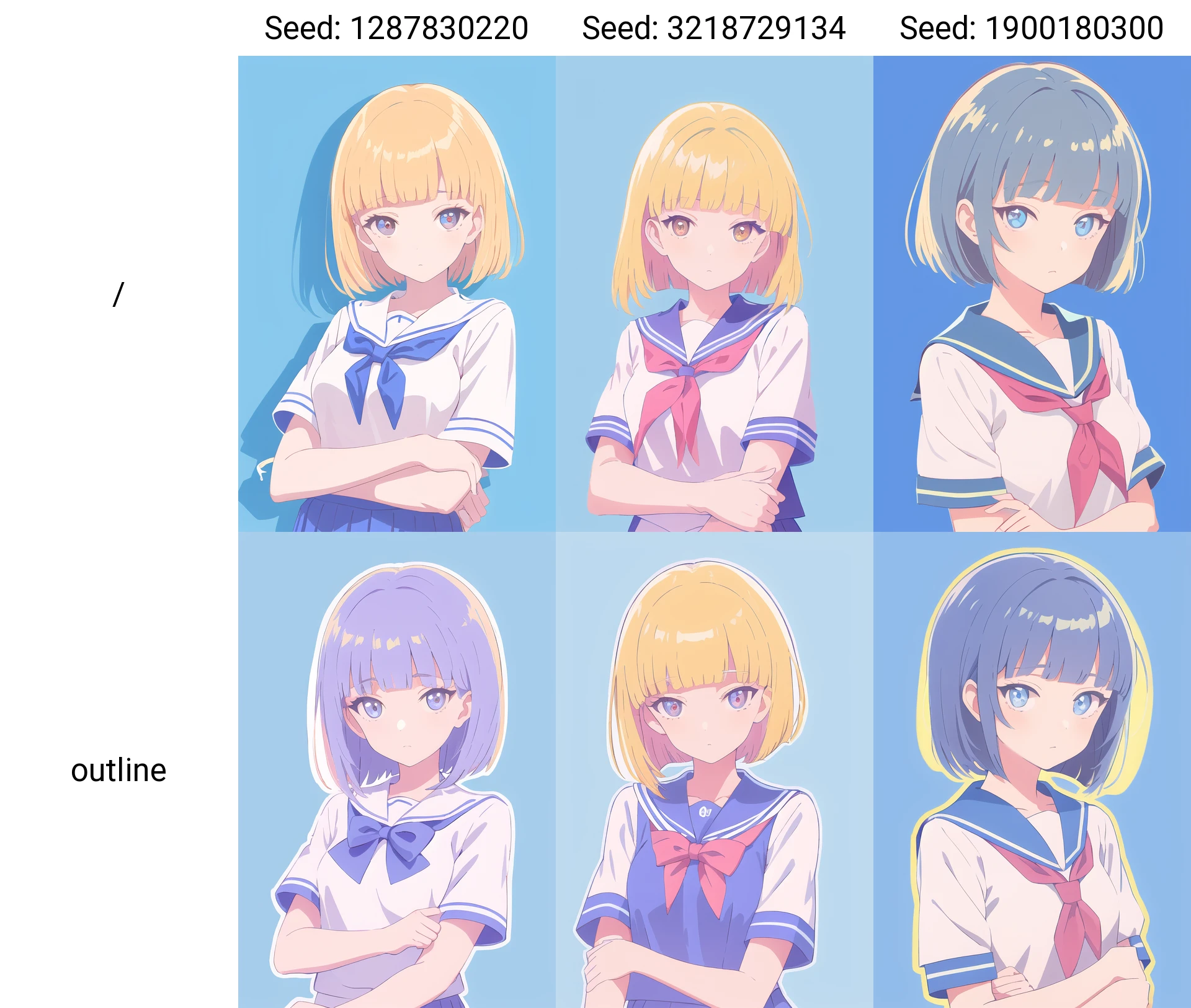 (masterpiece,best quality,absurdres),1girl,solo,blunt bangs,short sleeves,school_uniform,upper body,blue background,looking at viewer,
<lora:UY colorful style_bx-v2.02cya5:1>,/,