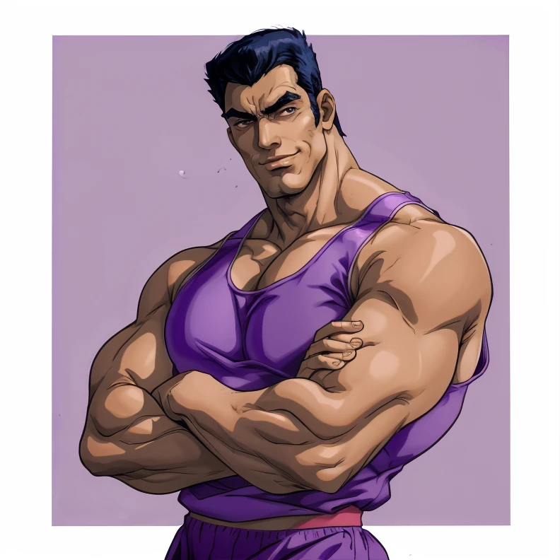(RAW photo), portrait, <lora:OotaSensei:0.75>, ootasensei, muscular, 1boy, solo, absurdres, looking at viewer, purple tank top