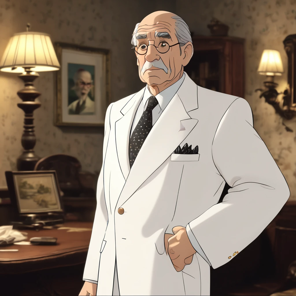 <lora:Disney_2D_Style:1> old business man wearing white suit Disney2DStyle