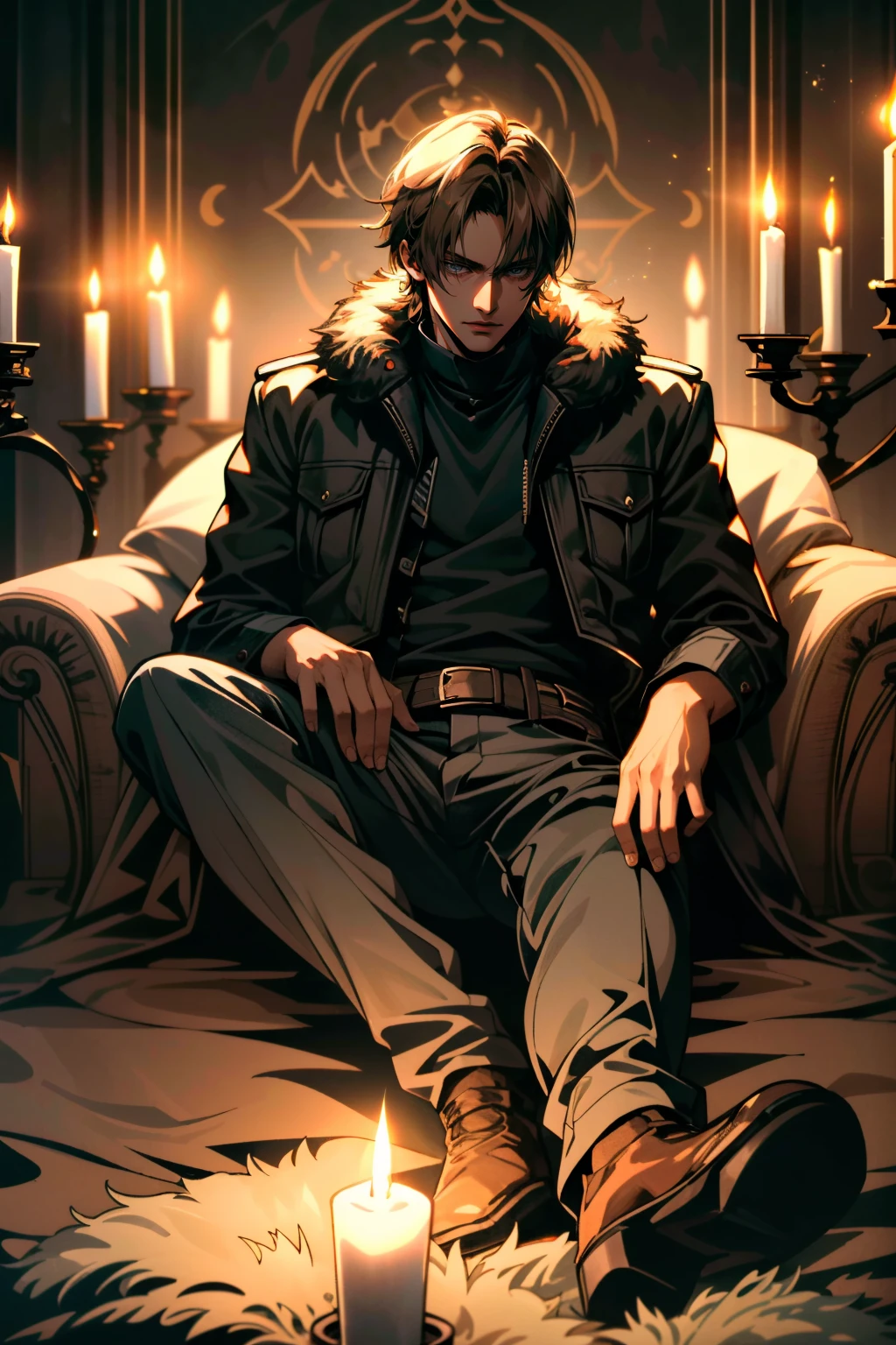 ((ultra detailed, masterpiece, absurdres))
<lora:RE6Leon:0.8>
RE6Leon, 1boy, brown hair, looking at viewer, full body, reclining on a luxurious fur rug, with candlelight casting a warm glow