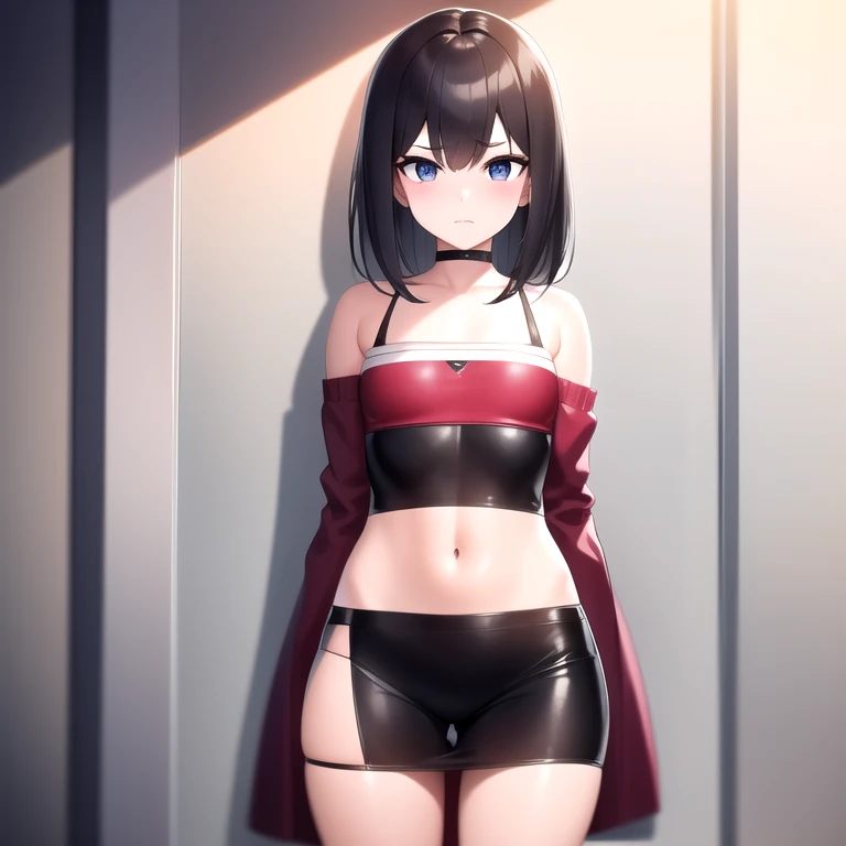((masterpiece, best quality)),((highres:1.2)), 1 Girl, solo, Blurred Background, (((Small breasts))), Thighs, (Stripe underwear), T-Shirts,