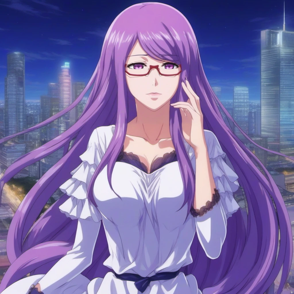 anime artwork woman with long purple hair , glasses  , large breast, whire dress <lora:RizeKamishiro1024:0.8> . anime style, key visual, vibrant, studio anime,  highly detailed