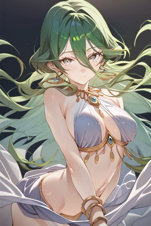 NSFW,((1man with 1woman,Having sex)),Lying down, girl,light green hair，White and green dress decorated with gold ornaments，Light and dignified, Cute, Top image quality,masutepiece,Gorgeous room,garter strap