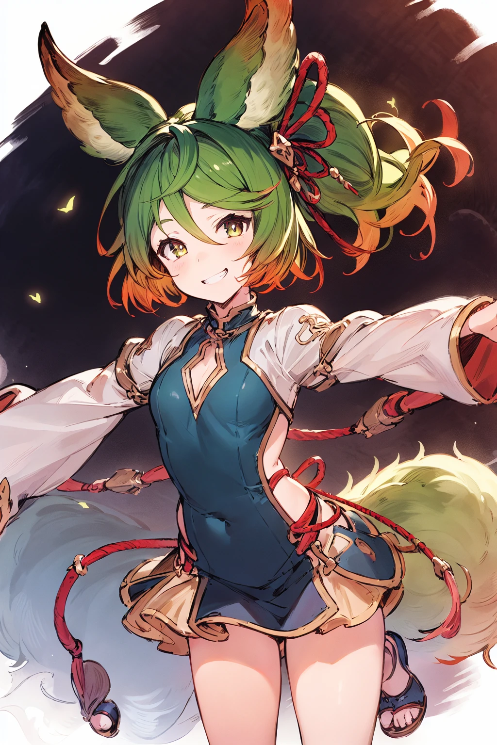 1gitl, solo, (smile, grin:1.1), face focus, perspective, depth of field, outstretched arms,
<lora:sui:0.8> sui \(granblue fantasy\), detailed pupils, ponytail,
