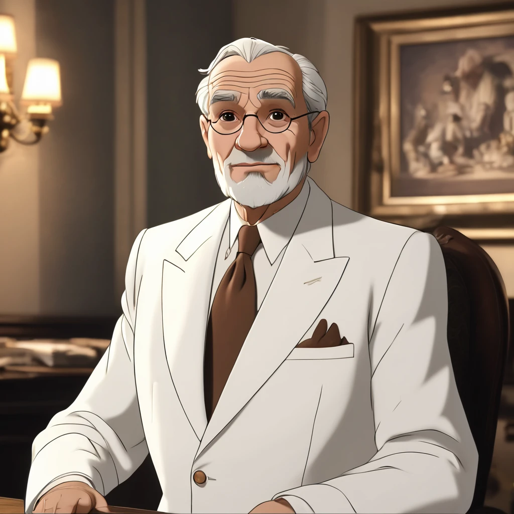 <lora:Disney_2D_Style:1> old business man wearing white suit Disney2DStyle