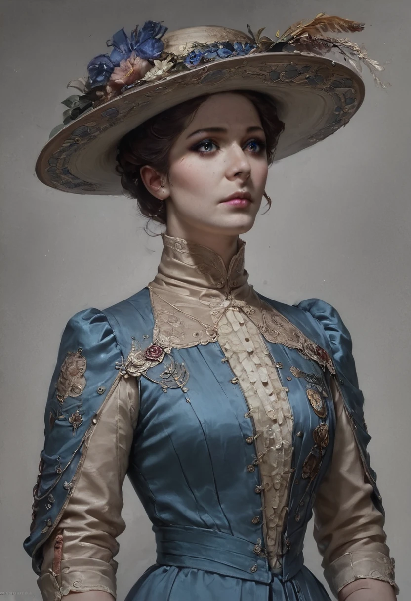 1girl, half length shot, Hasselblad, fujifilm color photo of beautiful shapely woman wearing ornate intricate, embroidered mahogany and robin's egg blue dress, hat, makeup at the Longchamps horse races BREAK score_9, score_8_up, score_7_up, score_6_up, <lora:Belle_Epoque_Dresses_1880-1914_Pony:1> 1905_dr3ss <lora:Expressive_H:0.8> Expressiveh <lora:Concept Art Eclipse Style LoRA_Pony XL v6:0.8> concept art, realistic