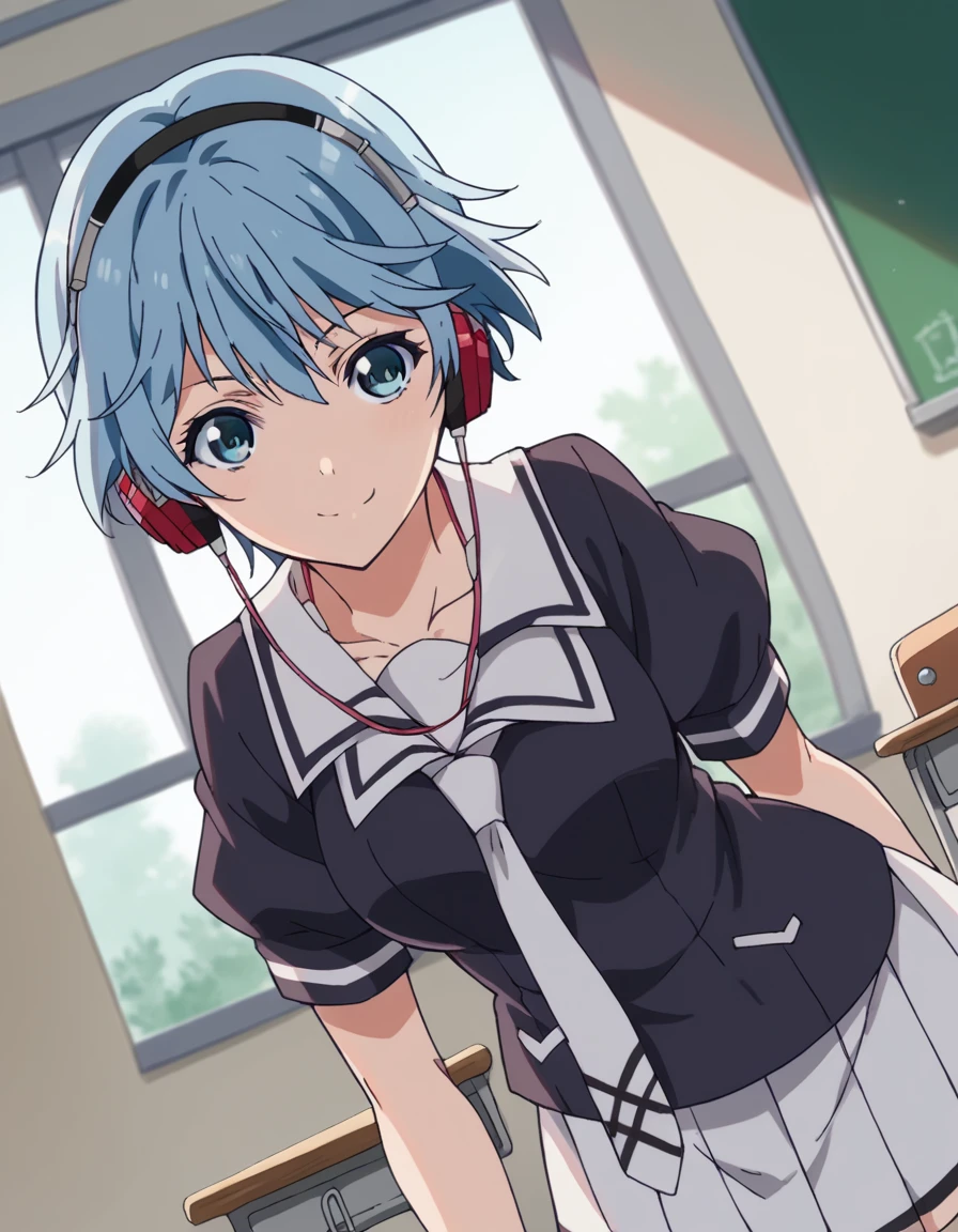 score_9, score_8_up, score_7_up, source_anime,
fuukaakitsuki, <lora:fuuka-akitsuki-s1-ponyxl-lora-nochekaiser:1>,
fuuka akitsuki, short hair, blue eyes, blue hair,
skirt, school uniform, necktie, serafuku, socks, kneehighs, skirt, white skirt, pleated skirt, black shirt, headphones,
indoors, classroom, bent over, smile,
solo, dutch angle, looking at viewer, cowboy shot,