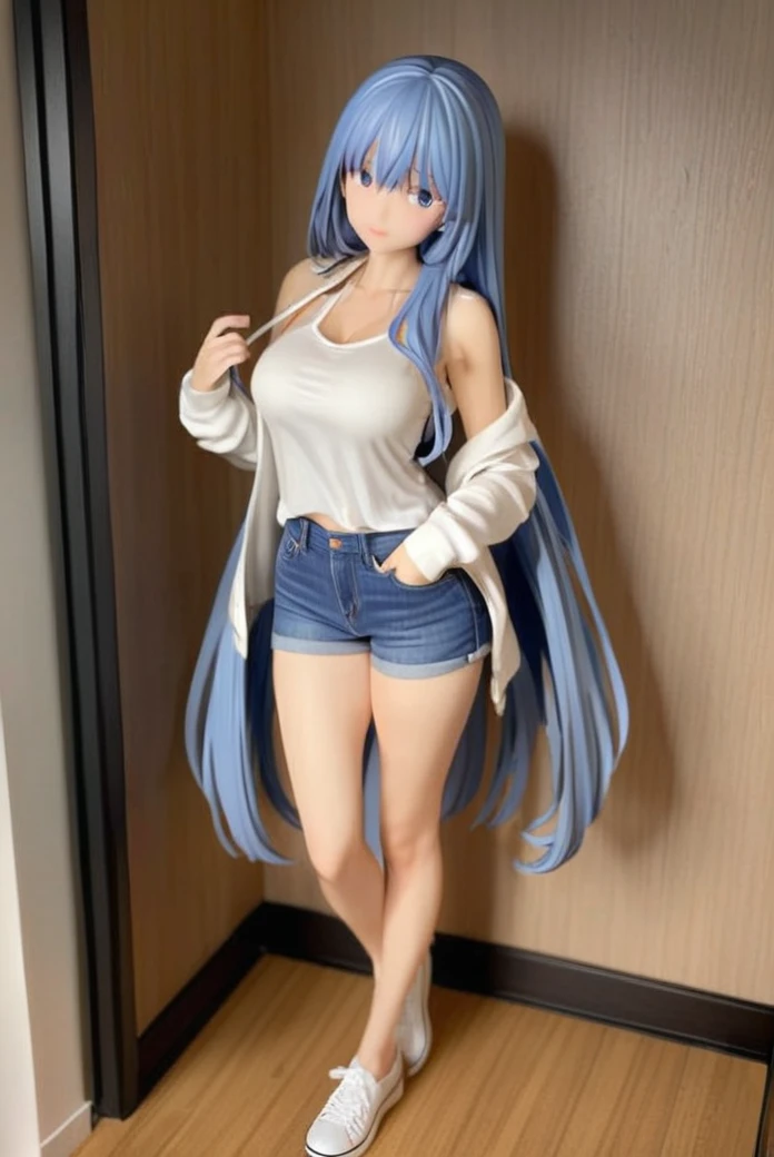 masterpiece, highly detailed,  1girl, casual clothing, blue hair, super long hair <lora:super_long_hair_xl:1>