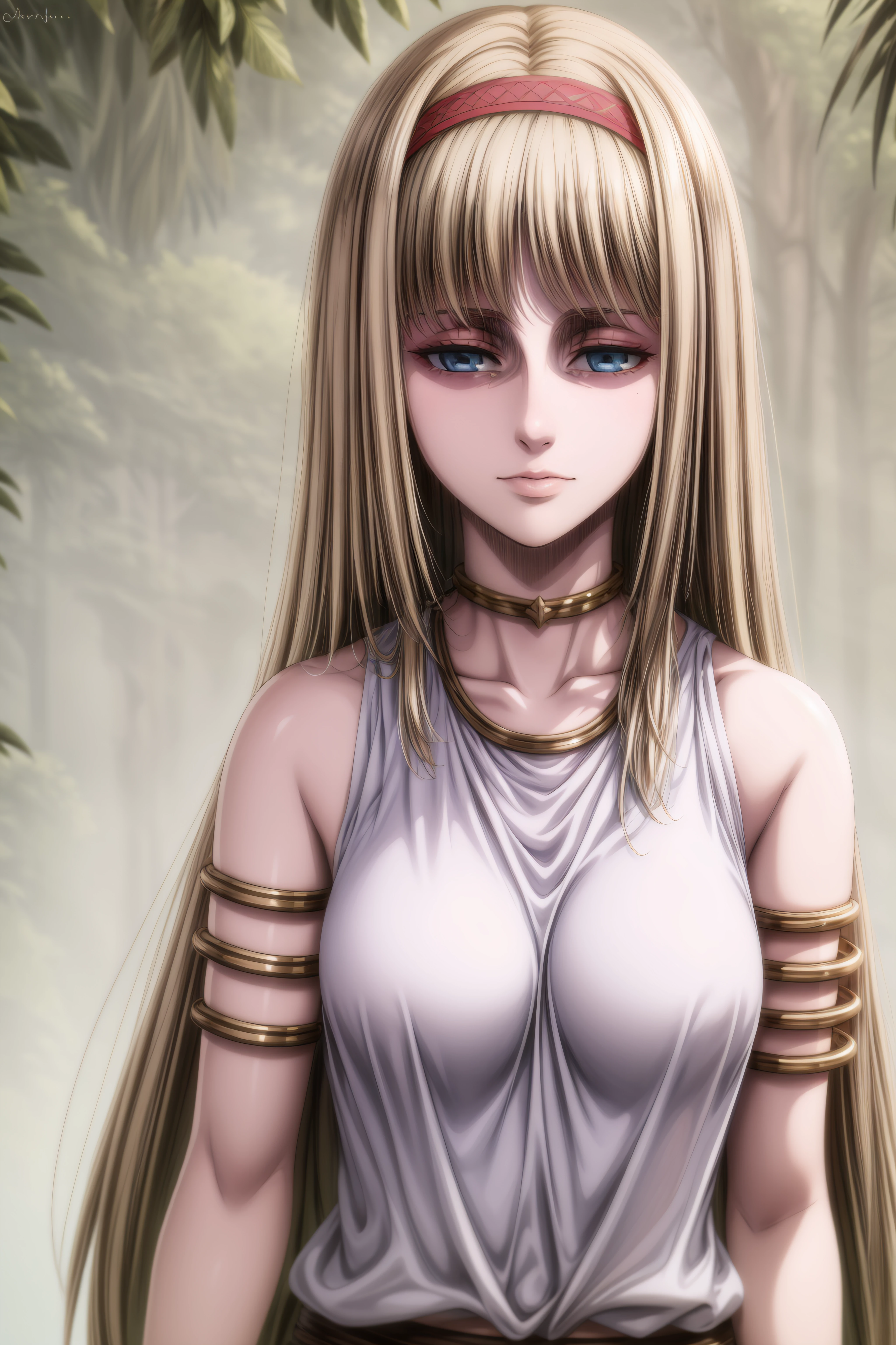 (masterpiece, best quality), <lora:Ymir Fritz-lora-Faxtron:0.8> ymir fritz, blue eyes, blonde hair, long hair, medium breasts, armlet, bare shoulders, sleeveless, brown hairband, long white tunic, deep neckline,
<lora:more_details:0.8>