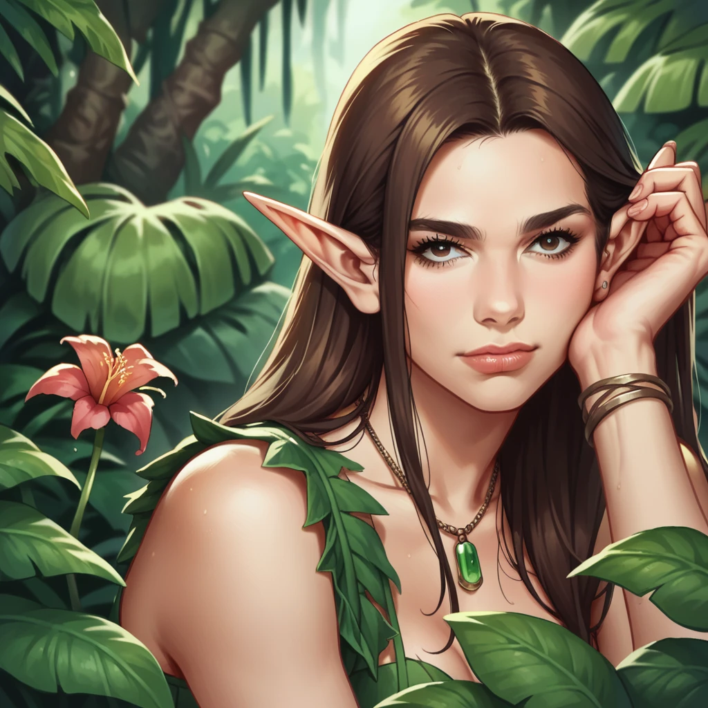 score_9, score_8_up, score_7_up, score_6_up,source_anime, anime 2d, face of a stunning wood- elf with brown hair looking at the viewer, lush green jungle in the background, duxlipa, <lora:dulipa_ponyxl_aut_xl_1_st_wicap_merger_54_94_06_04-duxlipa:1.0>