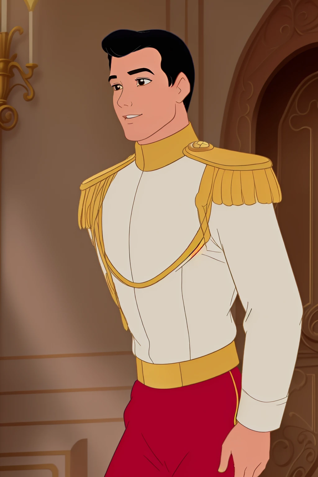 <lora:Prince_C-V4_HH-000021:0.75> Pr1nc3_C,((disney style animation drawing, drawing with dark thick lines)),
1boysman, uniform, red pants with gold stripe,((epaulettes)),aiguillette cord,
<lora:DisneyRenV2:0.1> disneyrenaissance style, (image with very light colors)
location: castle