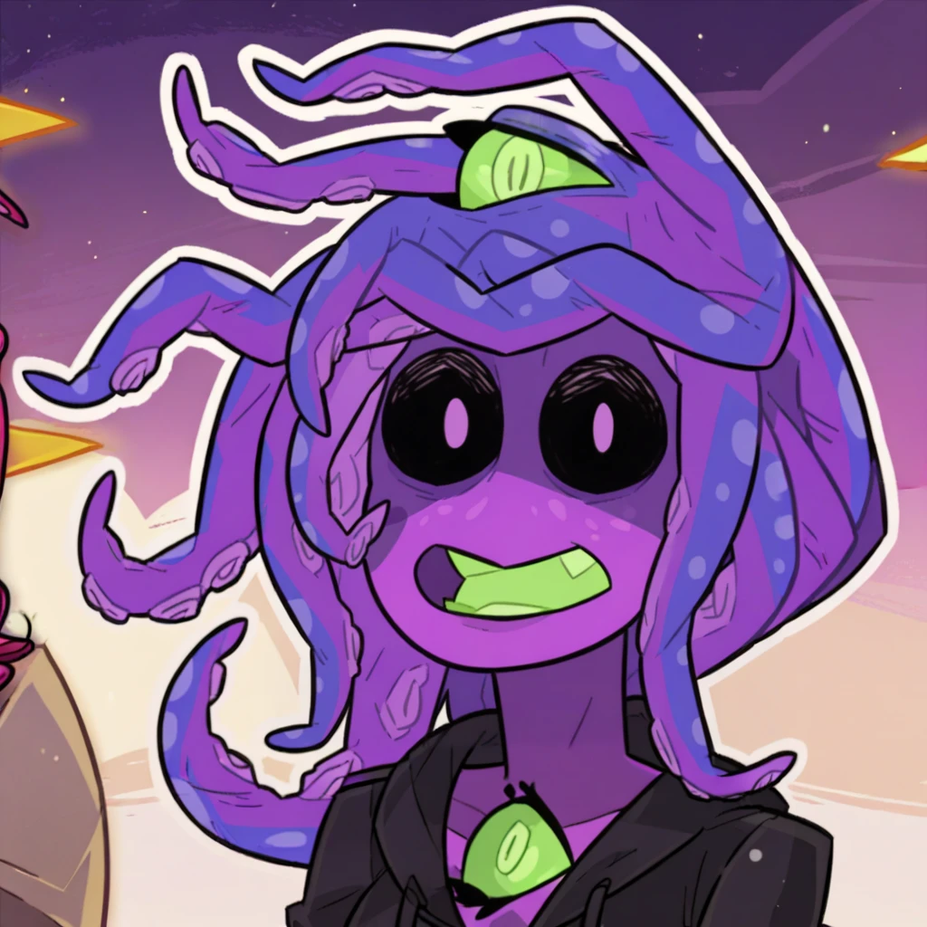 score_9,  <lora:(Monster Prom) - Zoe XL:1> zoe z'gord, colored skin, monster girl, tentacle hair, colored sclera, tentacles, black eyes, extra eyes, black sclera